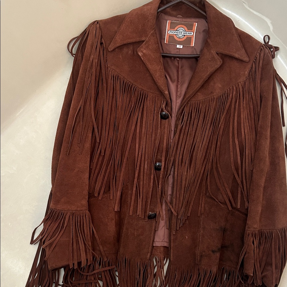 PIONEER Vintage Pioneer Wear Fringed Boho Western Suede Leather Jacket